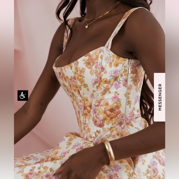 New With Tag - House of CB SAIRA IVORY FLORAL MIDI SUNDRESS Size XS - Picture 5 of 12